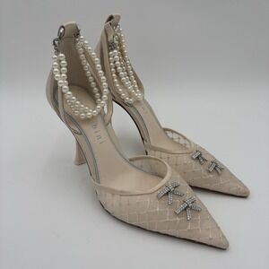 Gianni Bini Cream Stiletto Pearl Beaded Bridal Wedding Heels Womens‎ Size 10